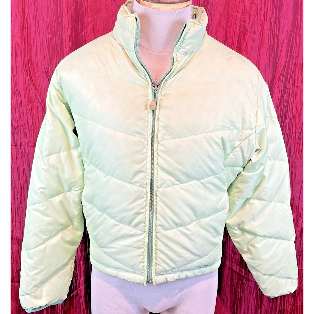 Womens LL Bean White/Lime Reversible Goose Down Puffer Jacket sz 1X
